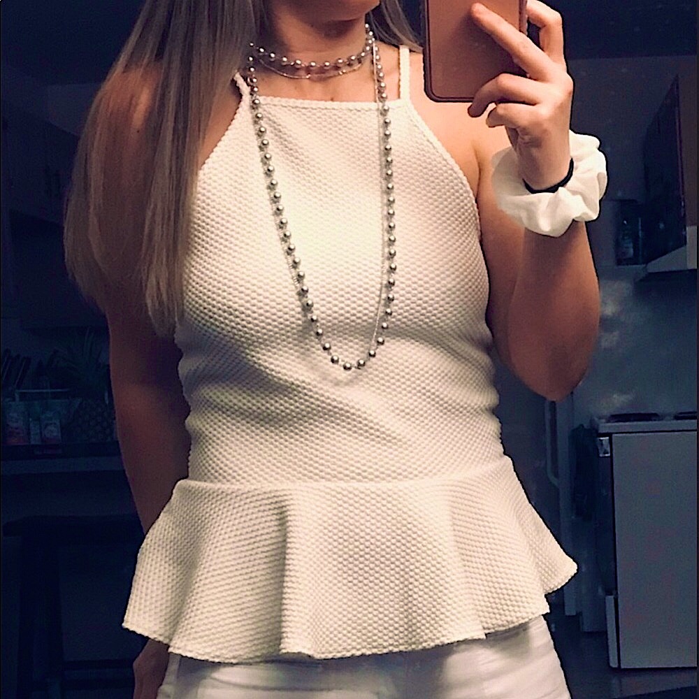 Flattering White Peplum Top - EUC